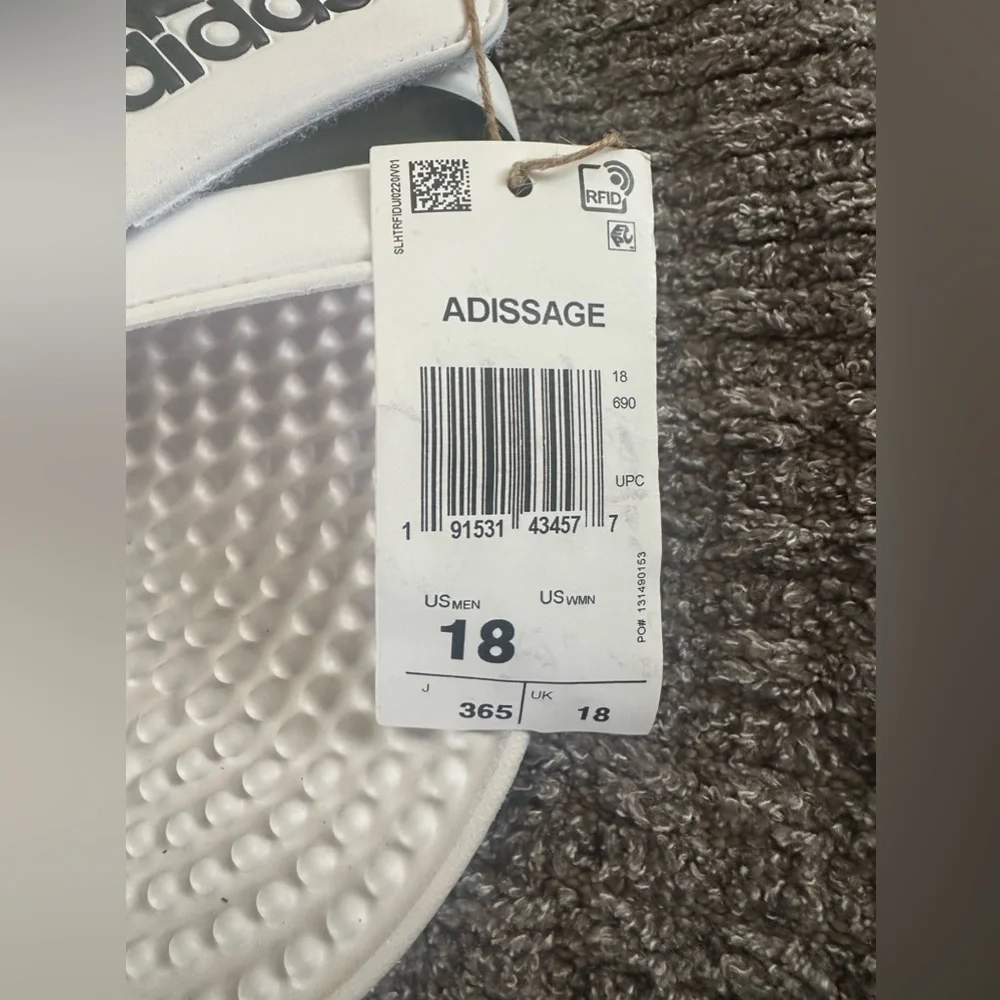 Adidas Adissage Slides Mens Size 18 White Brand New Shower Shoes Beach‎ Sandals